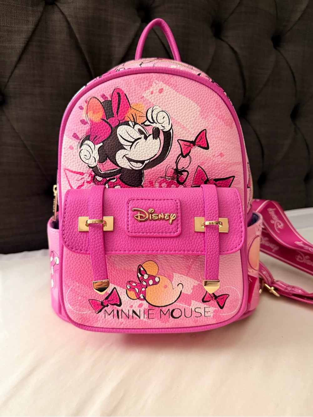 Disney Pink Minnie Mouse Kids Backpack with Gold Accents